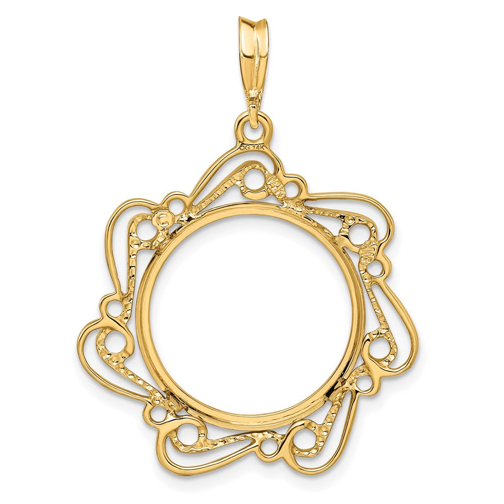 FJC Finejewelers 14 kt Yellow Gold Polished Curved Scroll 17.8mm Prong Coin Bezel Pendant