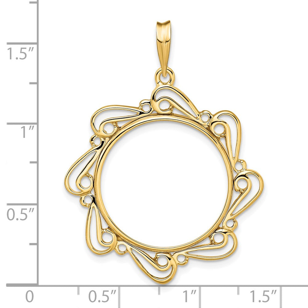 FJC Finejewelers 14 kt Yellow Gold Polished Curved Scroll 21.6mm Prong Coin Bezel Pendant