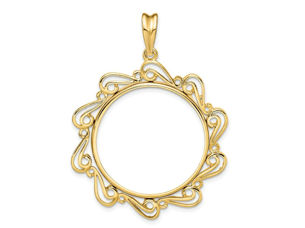 FJC Finejewelers 14 kt Yellow Gold Polished Curved Scroll 27.0mm Prong Coin Bezel Pendant