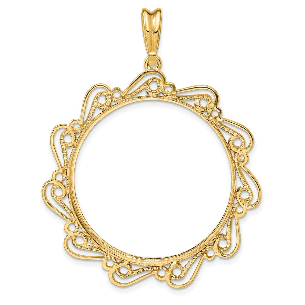 FJC Finejewelers 14 kt Yellow Gold Polished Curved Scroll 32.7mm Prong Coin Bezel Pendant