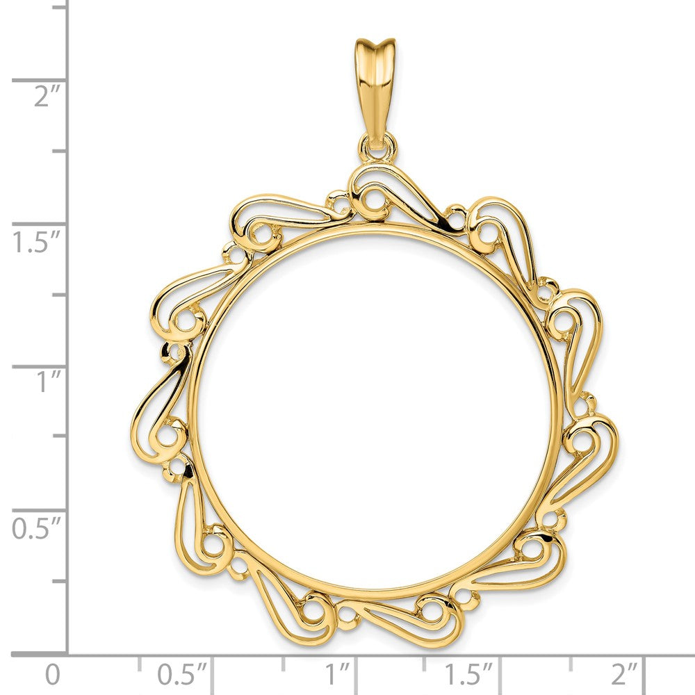 FJC Finejewelers 14 kt Yellow Gold Polished Curved Scroll 32.7mm Prong Coin Bezel Pendant