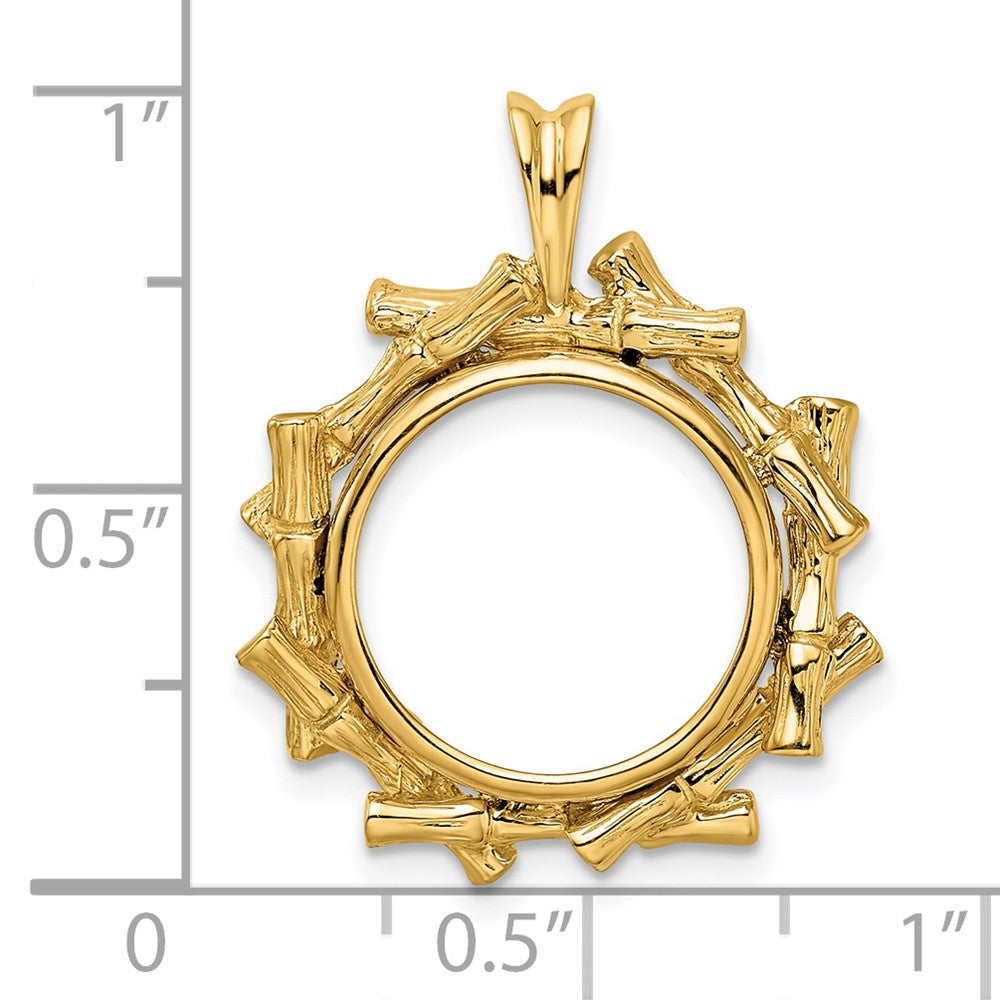 FJC Finejewelers 14 kt Yellow Gold and Textured Overlap Bamboo 14mm Prong Coin Bezel Pendant