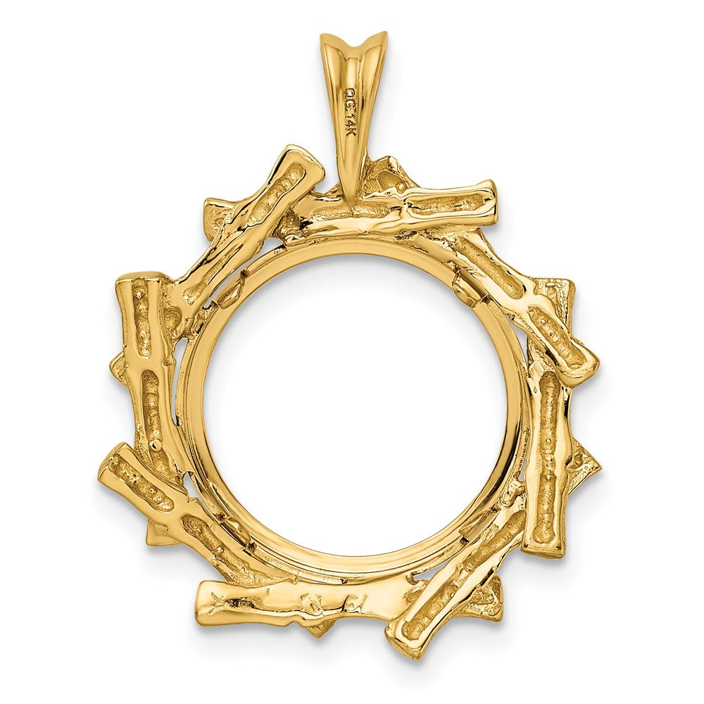 FJC Finejewelers 14 kt Yellow Gold and Textured Overlap Bamboo 14mm Prong Coin Bezel Pendant