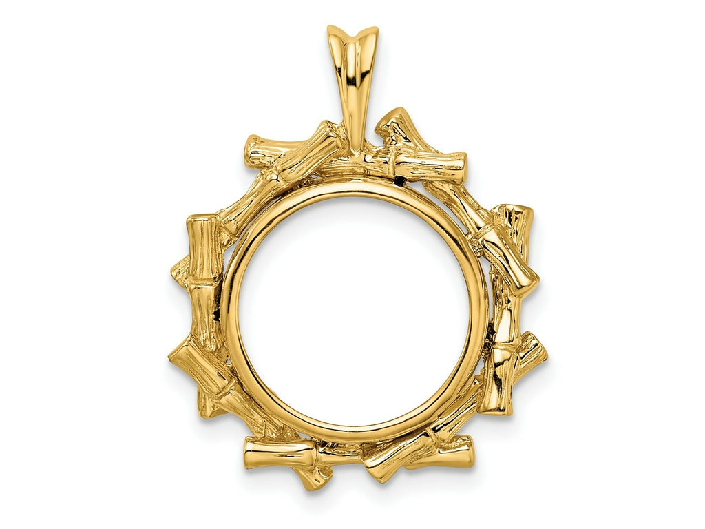 FJC Finejewelers 14 kt Yellow Gold and Textured Overlap Bamboo 14mm Prong Coin Bezel Pendant
