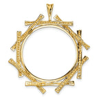 FJC Finejewelers 14 kt Yellow Gold and Textured Overlap Bamboo 27mm Prong Coin Bezel Pendant