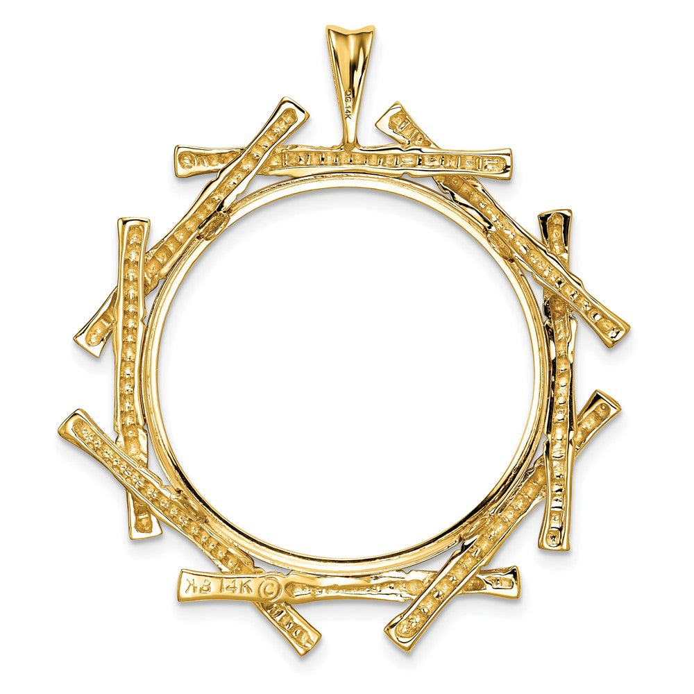 FJC Finejewelers 14 kt Yellow Gold and Textured Overlap Bamboo 27mm Prong Coin Bezel Pendant