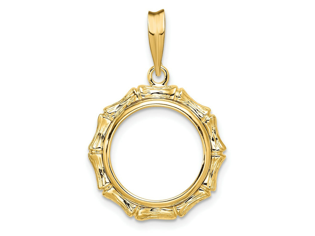 FJC Finejewelers 14 kt Yellow Gold and Textured Bamboo 14.0mm Prong Coin Bezel Pendant