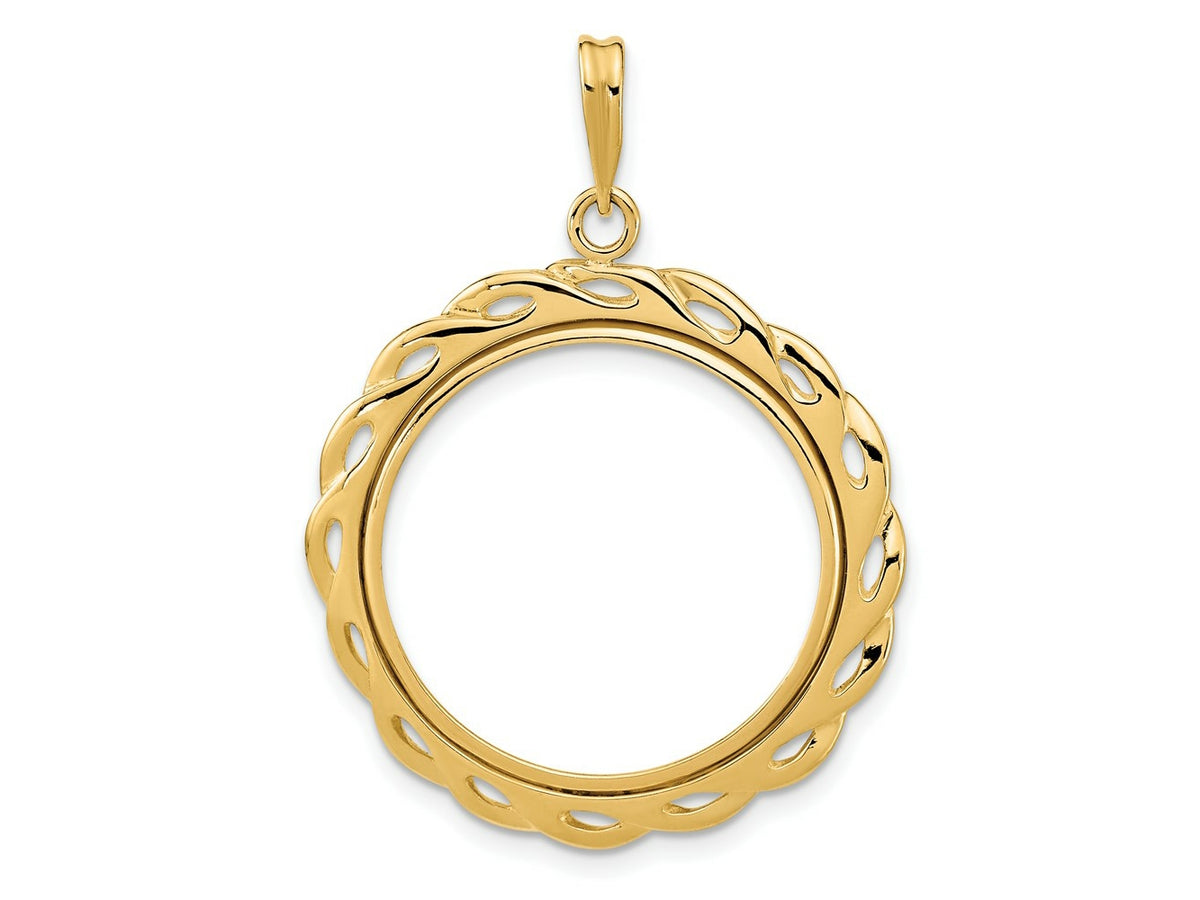 FJC Finejewelers 14 kt Yellow Gold Polished Filigree Waved 21.6mm Prong Coin Bezel Pendant