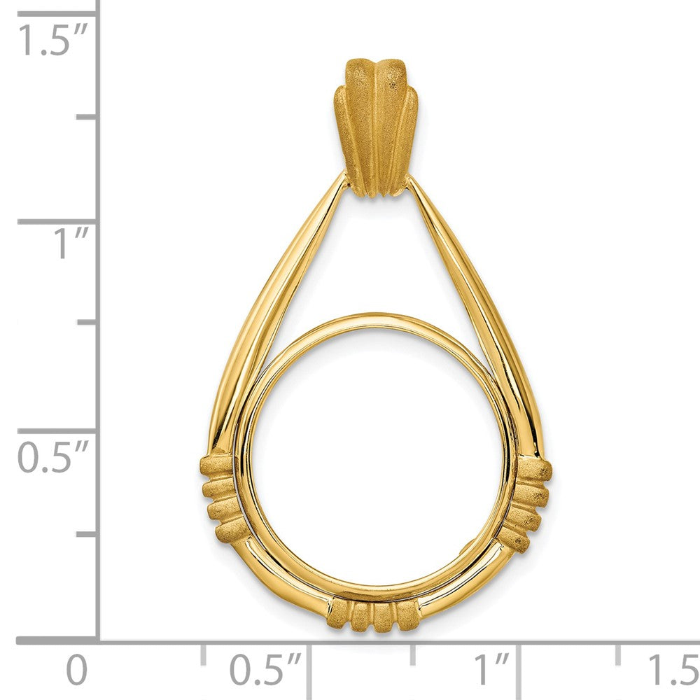 FJC Finejewelers 14 kt Yellow Gold Satin Fluted Station Teardrop 16.5mm Prong Coin Bezel Pendant