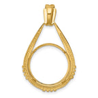 FJC Finejewelers 14 kt Yellow Gold Satin Fluted Station Teardrop 16.5mm Prong Coin Bezel Pendant