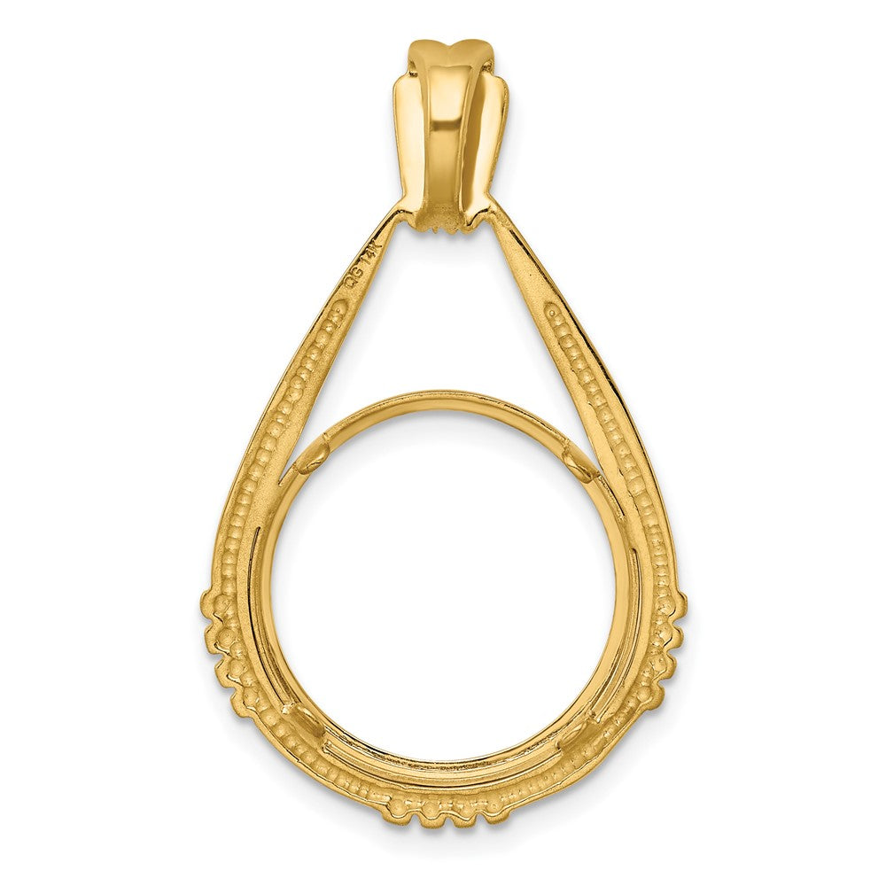 FJC Finejewelers 14 kt Yellow Gold Satin Fluted Station Teardrop 16.5mm Prong Coin Bezel Pendant