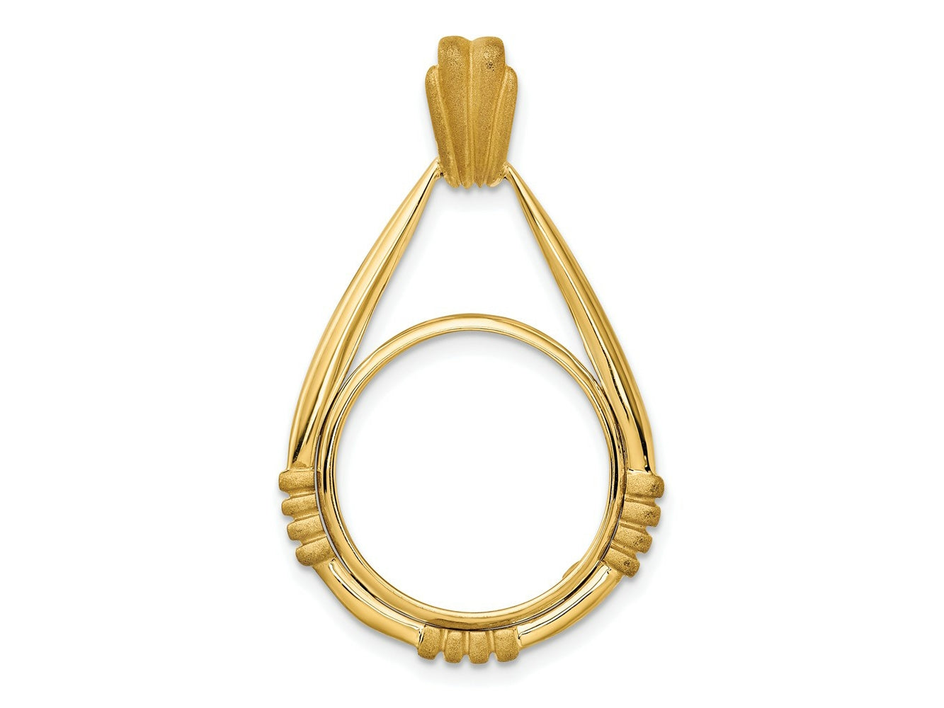FJC Finejewelers 14 kt Yellow Gold Satin Fluted Station Teardrop 16.5mm Prong Coin Bezel Pendant