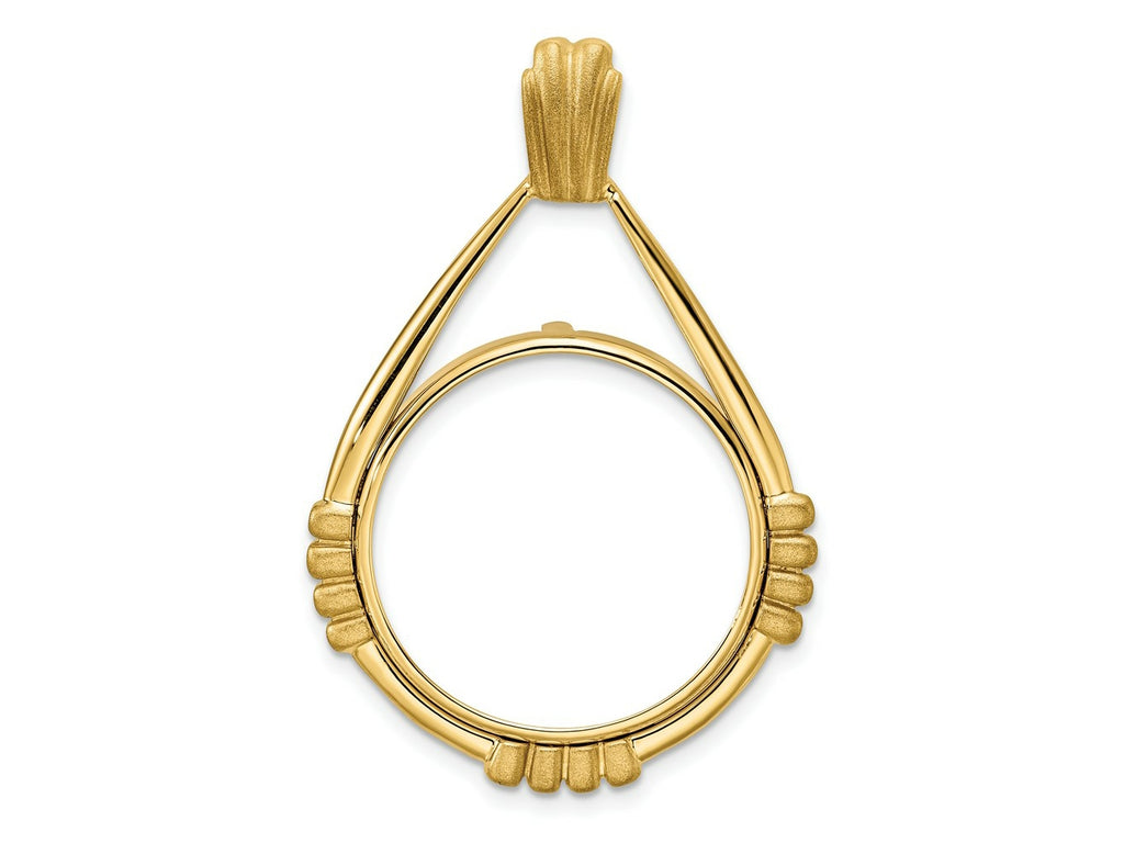 FJC Finejewelers 14 kt Yellow Gold Satin Fluted Station Teardrop 22.0mm Prong Coin Bezel Pendant