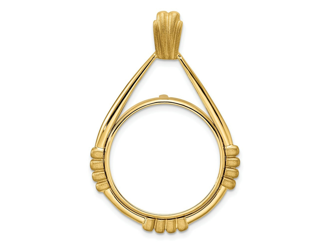 FJC Finejewelers 14 kt Yellow Gold Satin Fluted Station Teardrop 22.0mm Prong Coin Bezel Pendant