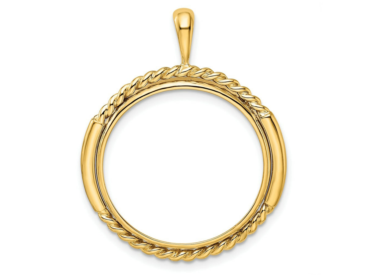 FJC Finejewelers 14 kt Yellow Gold and Vertical Double Twisted 22.0mm Prong Coin Bezel Pendant