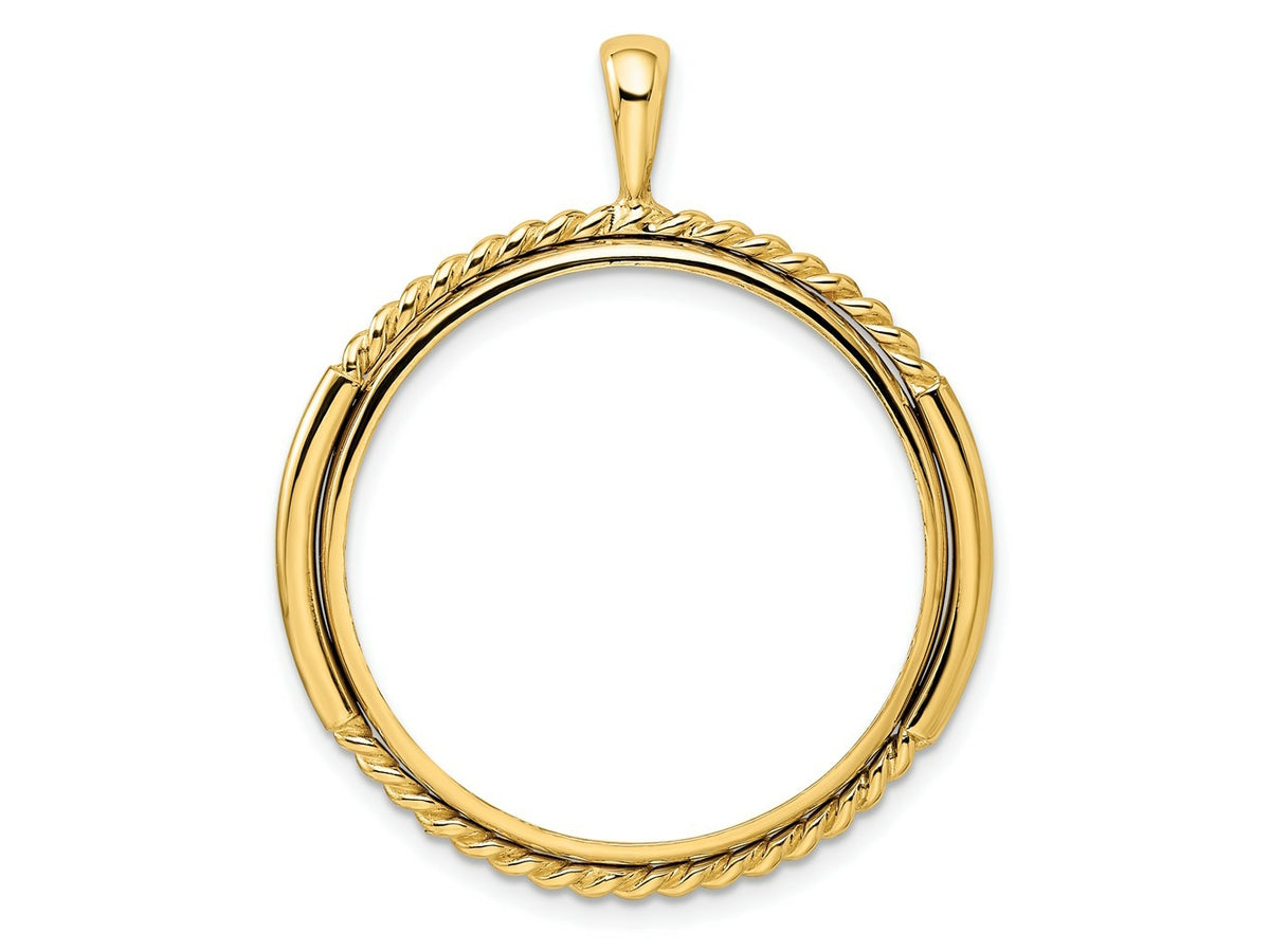FJC Finejewelers 14 kt Yellow Gold and Vertical Double Twisted 27.0mm Prong Coin Bezel Pendant