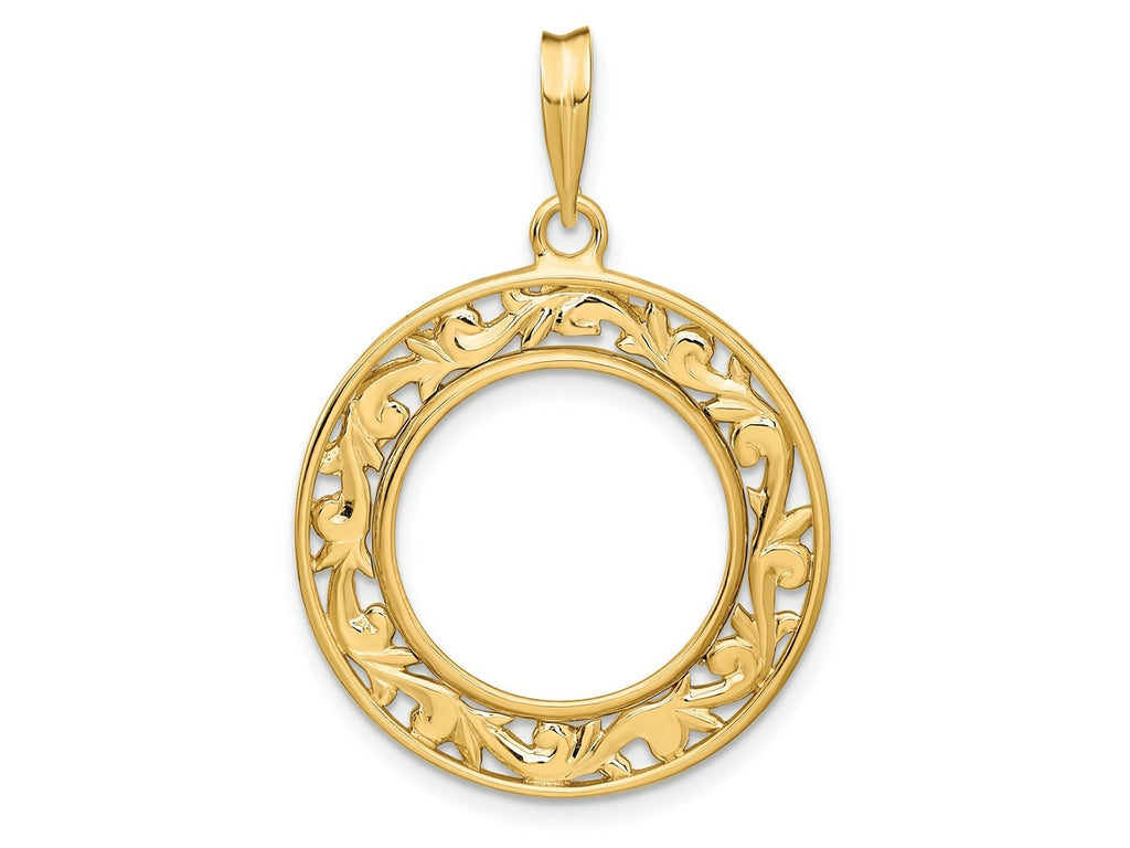 FJC Finejewelers 14 kt Yellow Gold Polished Curved Filigree 16.5mm Prong Coin Bezel Pendant
