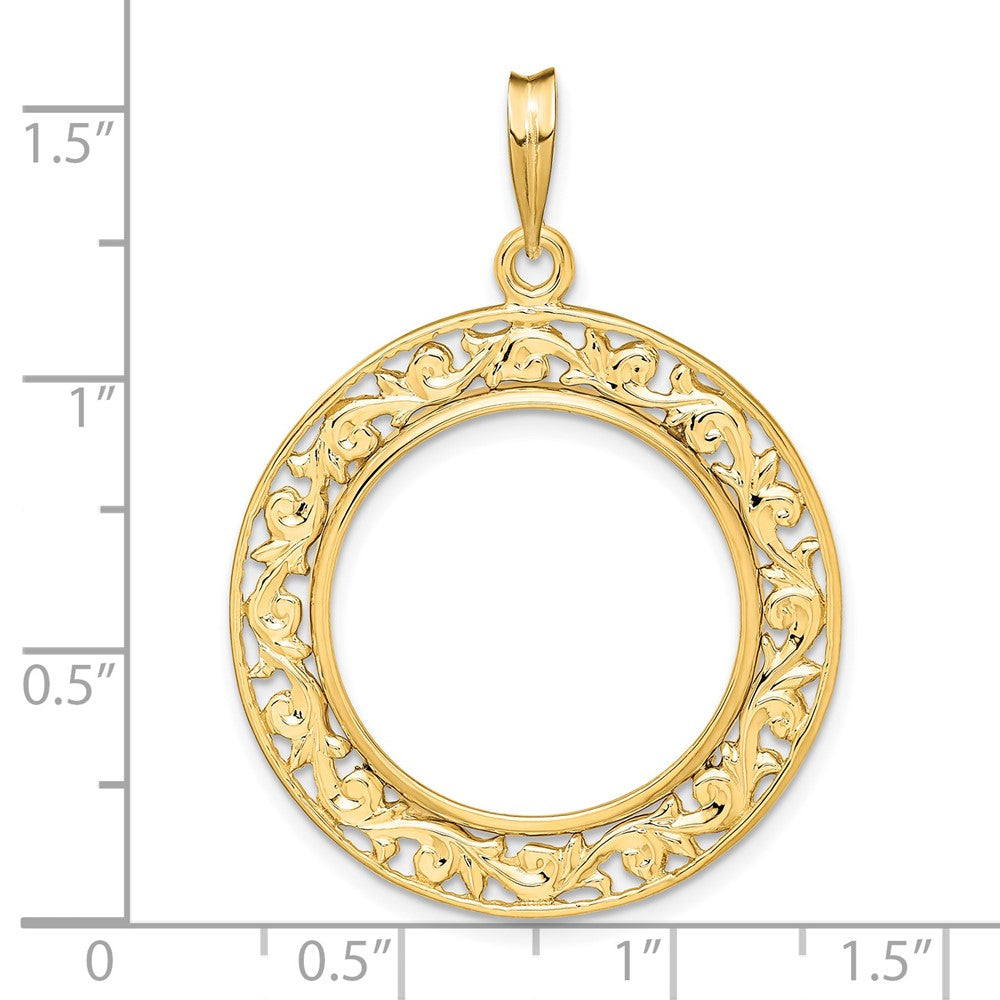 FJC Finejewelers 14 kt Yellow Gold Polished Curved Filigree 21.6mm Prong Coin Bezel Pendant