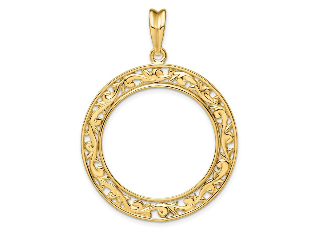 FJC Finejewelers 14 kt Yellow Gold Polished Curved Filigree 27.0mm Prong Coin Bezel Pendant