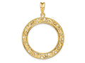 FJC Finejewelers 14 kt Yellow Gold Polished Curved Filigree 27.0mm Prong Coin Bezel Pendant