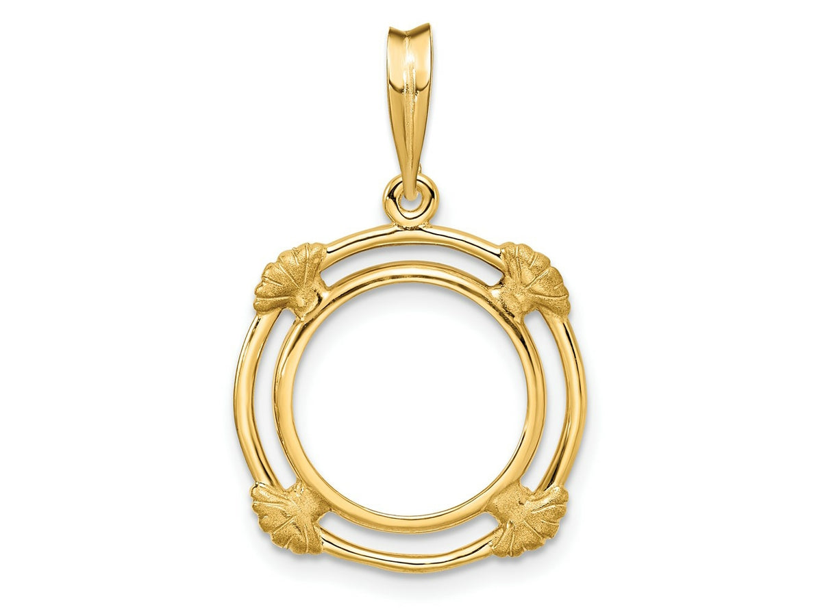 FJC Finejewelers 14 kt Yellow Gold with Satin Shell Spokes 14.0mm Prong Coin Bezel Pendant
