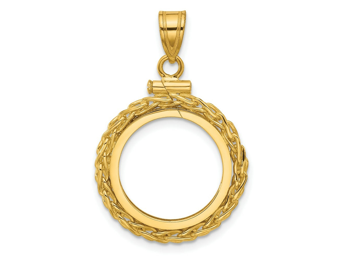 FJC Finejewelers 14 kt Yellow Gold Wheat Chain 16.5mm x 1.35mm Screw Top Coin Bezel Pendant