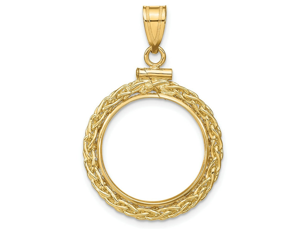 FJC Finejewelers 14 kt Yellow Gold Wheat Chain 17.8mm x 1.35mm Screw Top Coin Bezel Pendant