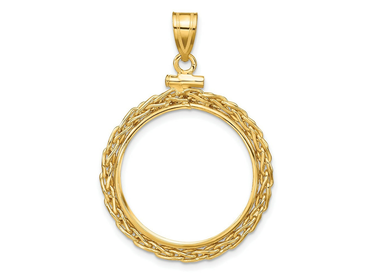 FJC Finejewelers 14 kt Yellow Gold Wheat Chain 22.0mm x 1.9mm Screw Top Coin Bezel Pendant