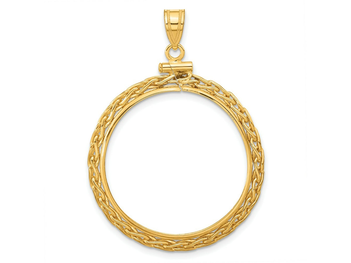 FJC Finejewelers 14 kt Yellow Gold Wheat Chain 27.0mm x 2.35mm Screw Top Coin Bezel Pendant