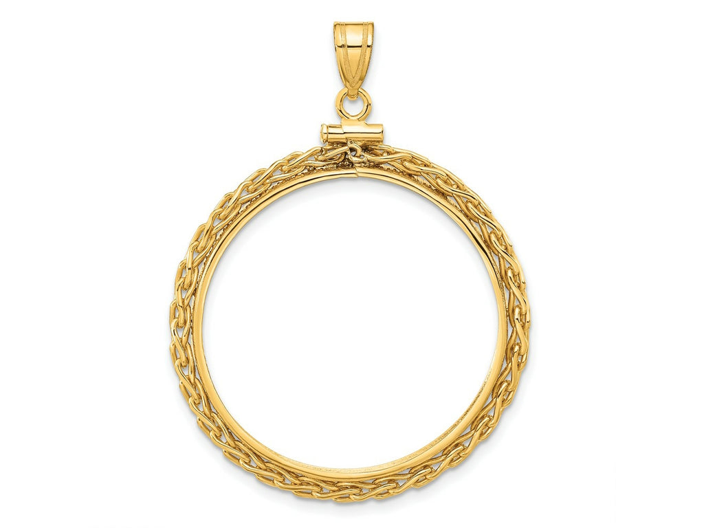 FJC Finejewelers 14 kt Yellow Gold Wheat Chain 30.0mm x 3.00mm Screw Top Coin Bezel Pendant