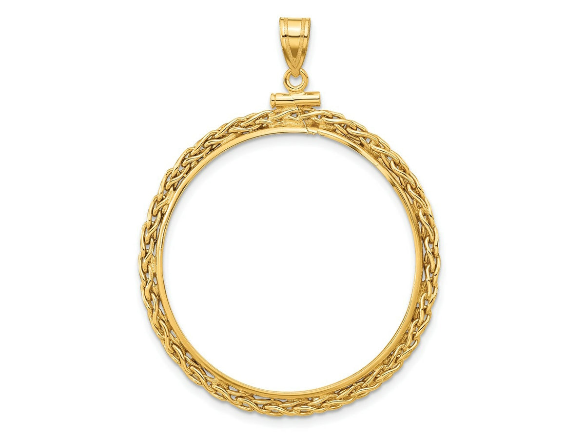 FJC Finejewelers 14 kt Yellow Gold Wheat Chain 32.0mm x 2.85mm Screw Top Coin Bezel Pendant