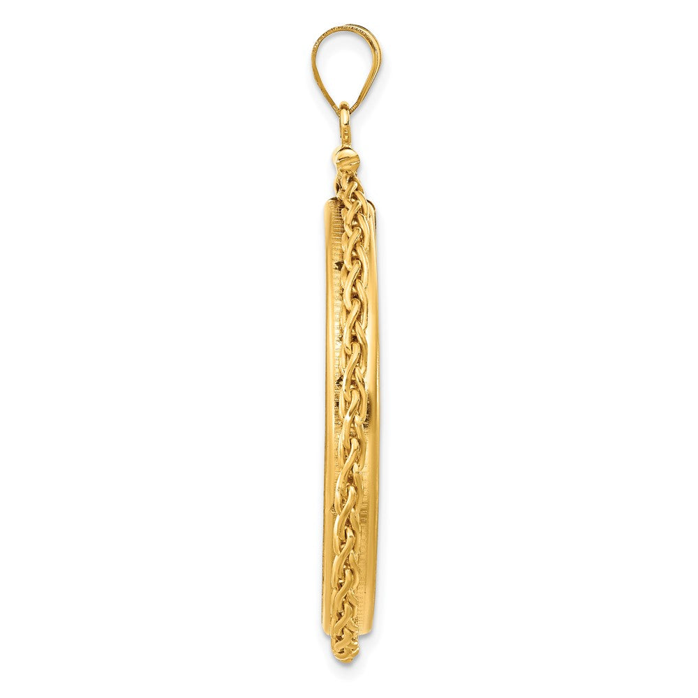 FJC Finejewelers 14 kt Yellow Gold Wheat Chain 32.7mm x 3.00mm Screw Top Coin Bezel Pendant