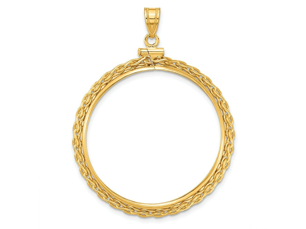 FJC Finejewelers 14 kt Yellow Gold Wheat Chain 32.7mm x 3.00mm Screw Top Coin Bezel Pendant