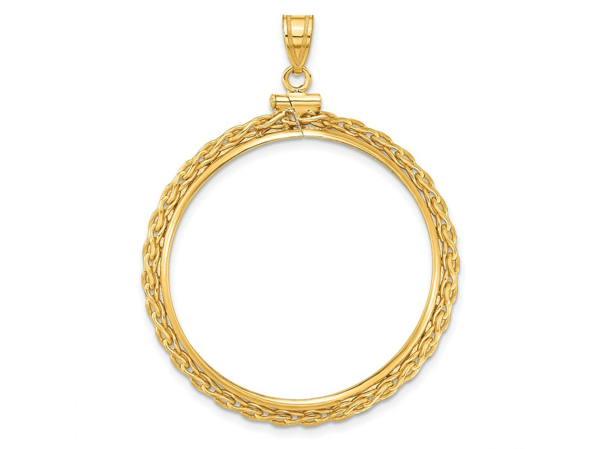 FJC Finejewelers 14 kt Yellow Gold Wheat Chain 32.7mm x 3.00mm Screw Top Coin Bezel Pendant