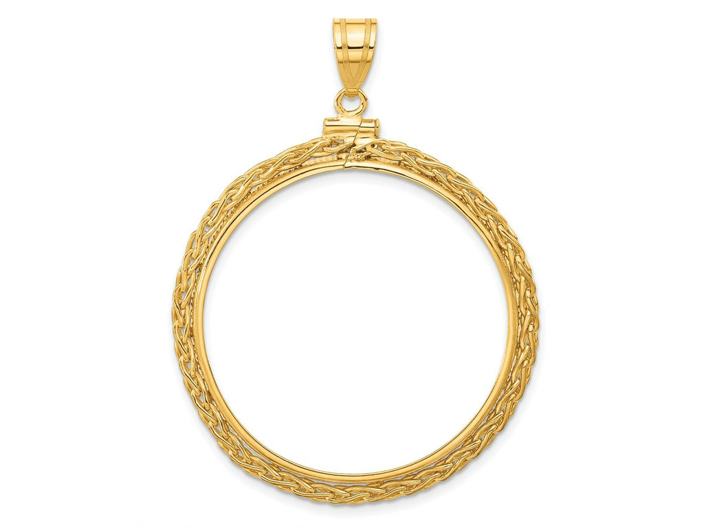 FJC Finejewelers 14 kt Yellow Gold Wheat Chain 34.2mm x 2.85mm Screw Top Coin Bezel Pendant