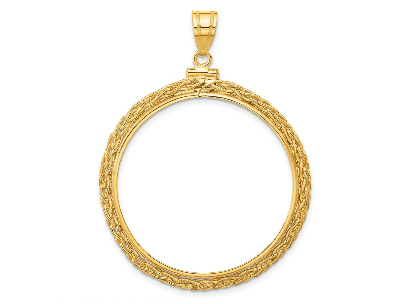 FJC Finejewelers 14 kt Yellow Gold Wheat Chain 34.2mm x 2.85mm Screw Top Coin Bezel Pendant
