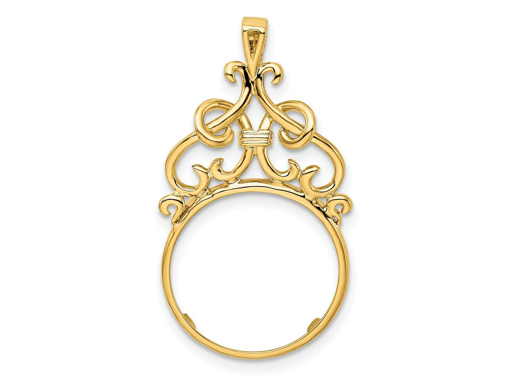 FJC Finejewelers 14 kt Yellow Gold Polished Filigree Top 16.5mm Prong Coin Bezel Pendant