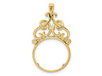 FJC Finejewelers 14 kt Yellow Gold Polished Filigree Top 16.5mm Prong Coin Bezel Pendant