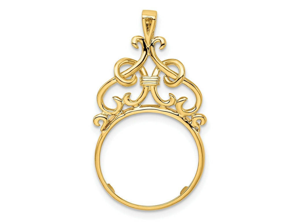 FJC Finejewelers 14 kt Yellow Gold Polished Filigree Top 17.8mm Prong Coin Bezel Pendant