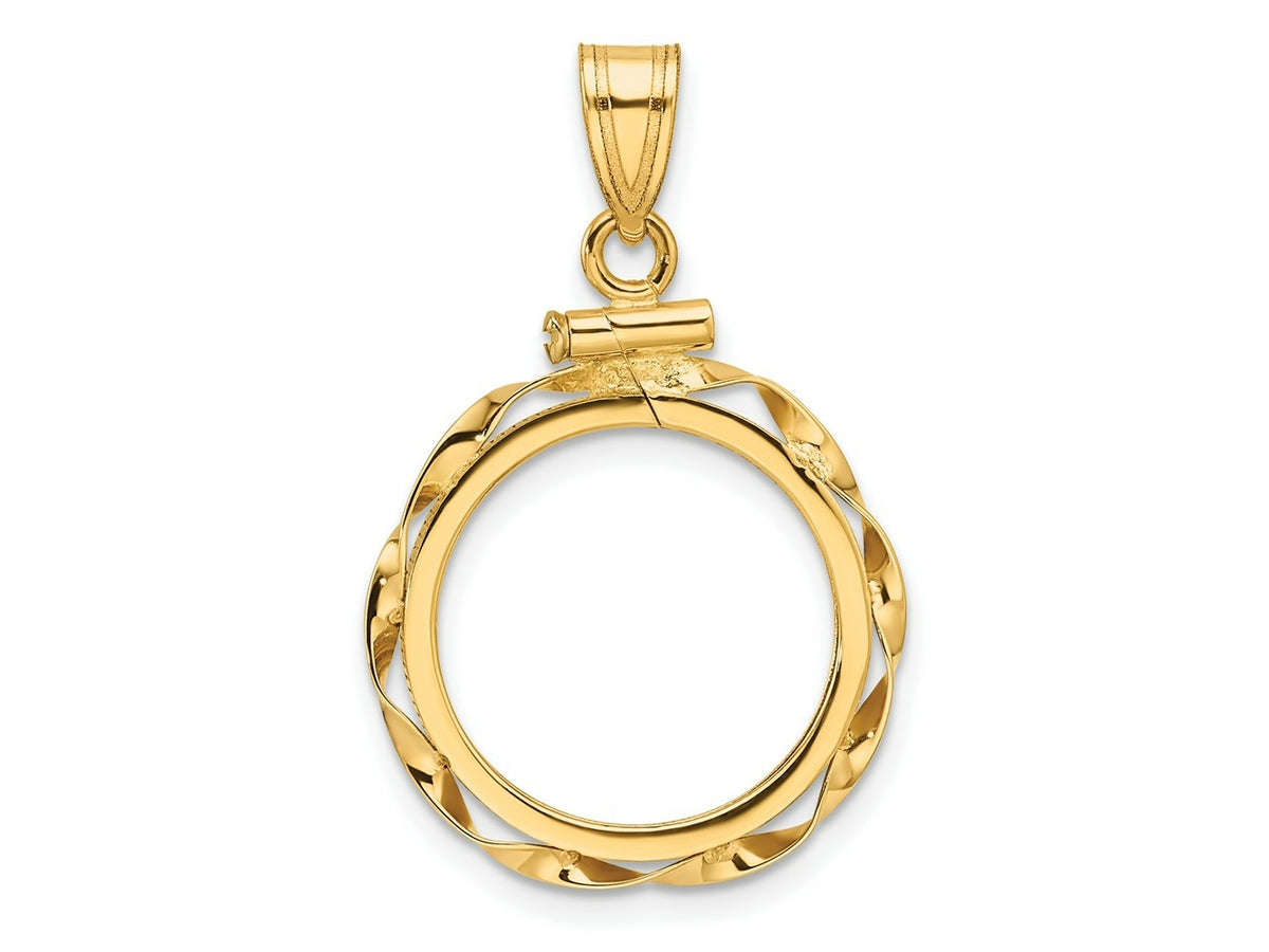 FJC Finejewelers 14 kt Yellow Gold Twisted Ribbon 16.5mm x 1.35mm Screw Top Coin Bezel Pendant