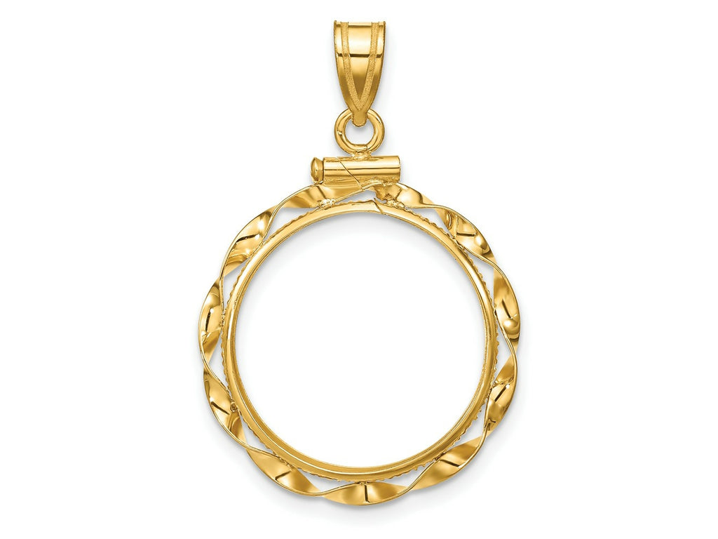 FJC Finejewelers 14 kt Yellow Gold Twisted Ribbon 18.0mm x 1.35mm Screw Top Coin Bezel Pendant