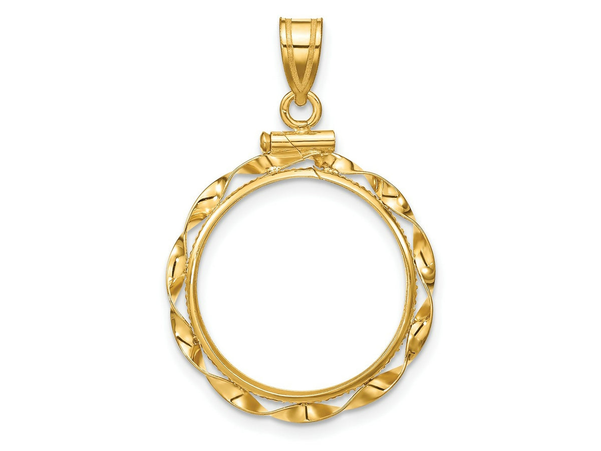 FJC Finejewelers 14 kt Yellow Gold Twisted Ribbon 18.0mm x 1.35mm Screw Top Coin Bezel Pendant