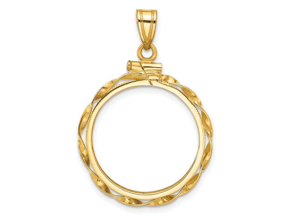 FJC Finejewelers 14 kt Yellow Gold Twisted Ribbon 21.6mm x 1.7mm Screw Top Coin Bezel Pendant