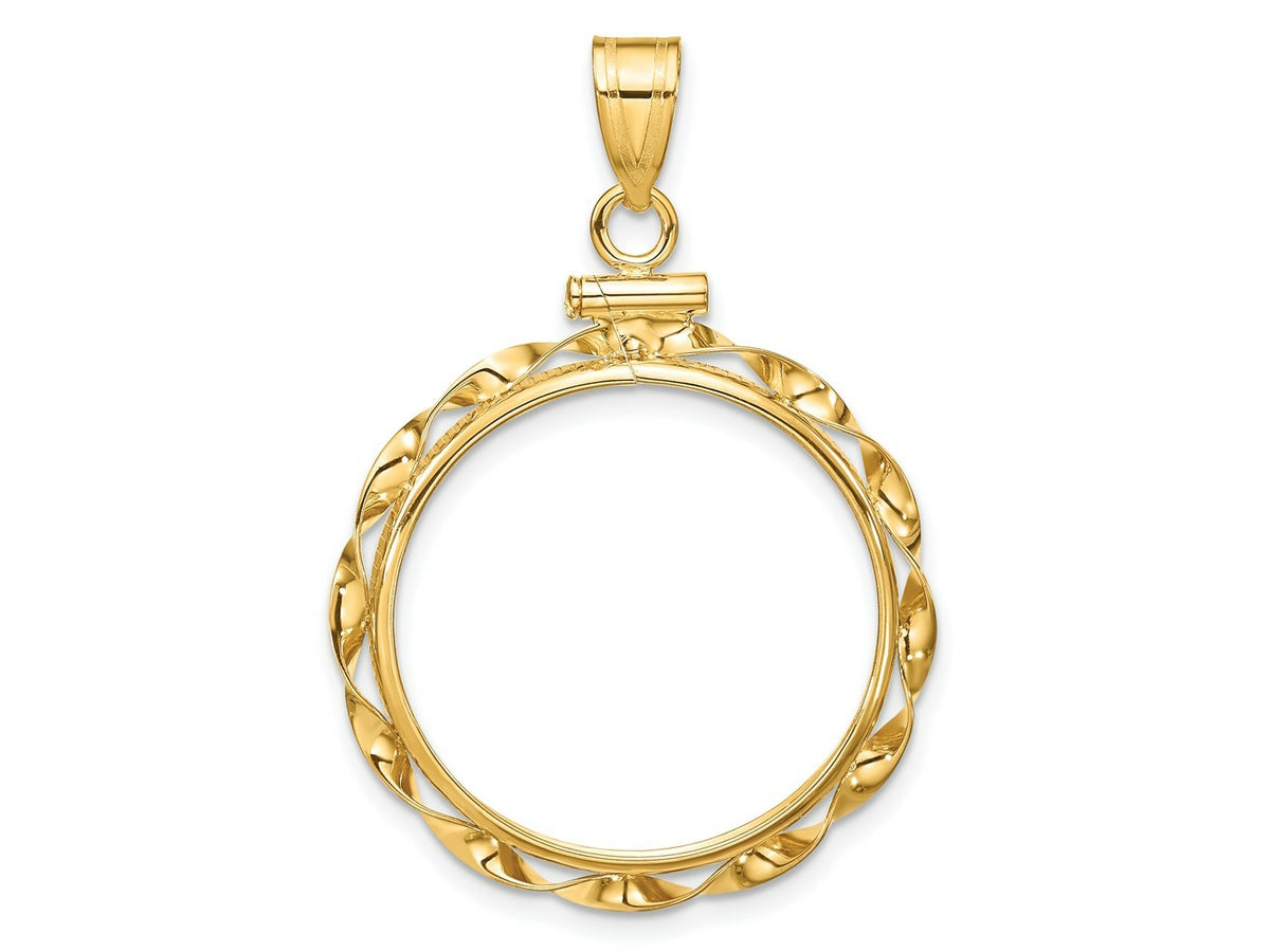 FJC Finejewelers 14 kt Yellow Gold Twisted Ribbon 22.0mm x 1.9mm Screw Top Coin Bezel Pendant