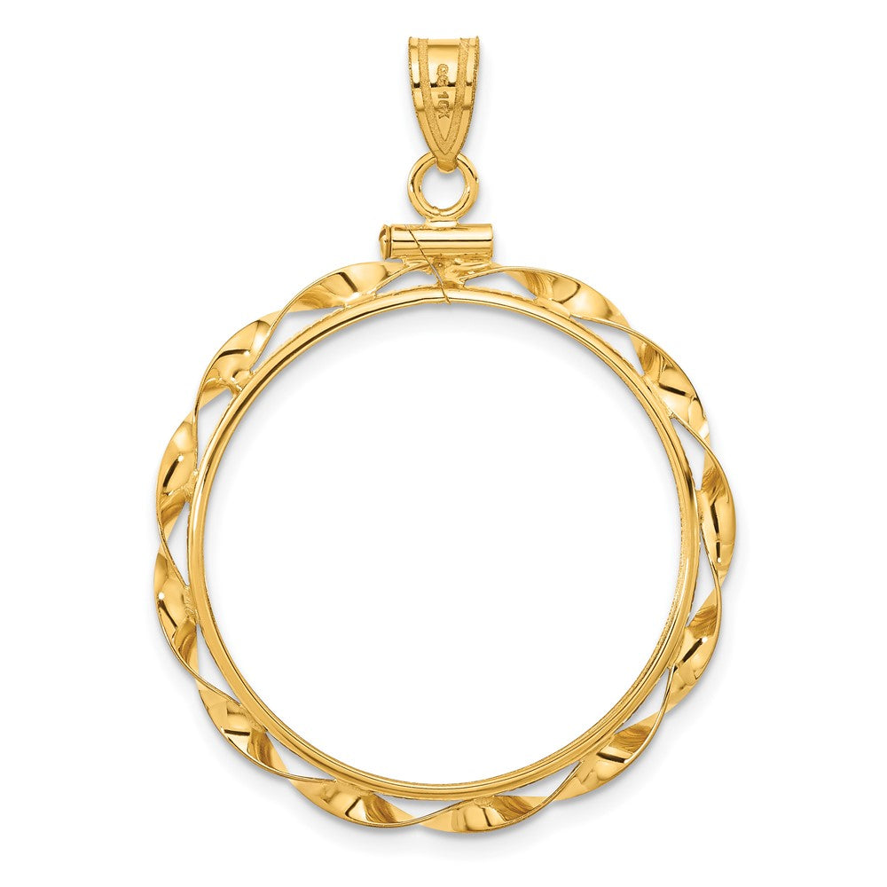 FJC Finejewelers 14 kt Yellow Gold Twisted Ribbon Screw Top Coin Bezel Pendant 42 mm x 31 mm