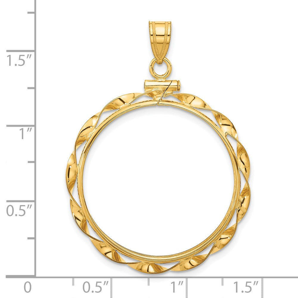 FJC Finejewelers 14 kt Yellow Gold Twisted Ribbon Screw Top Coin Bezel Pendant 42 mm x 31 mm