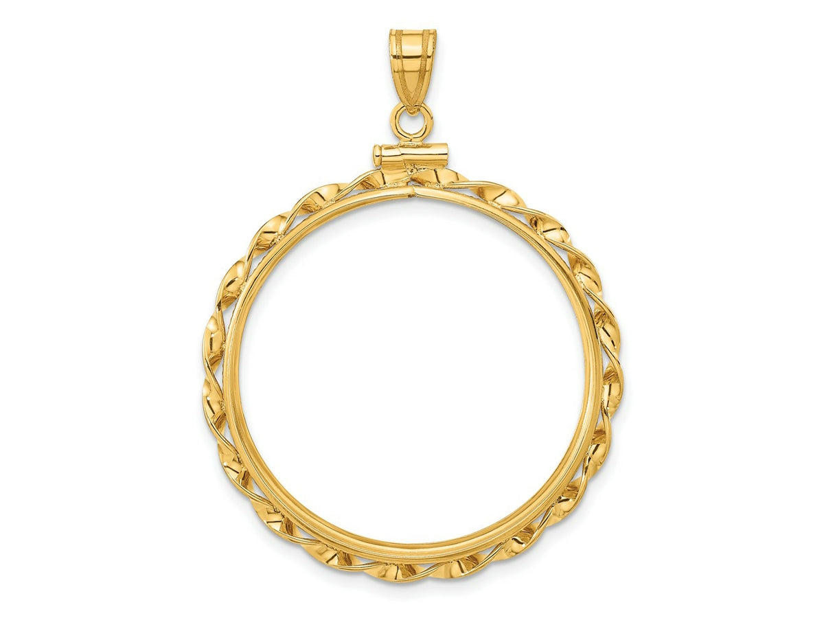 FJC Finejewelers 14 kt Yellow Gold Twisted Ribbon 30.0mm x 3.00mm Screw Top Coin Bezel Pendant