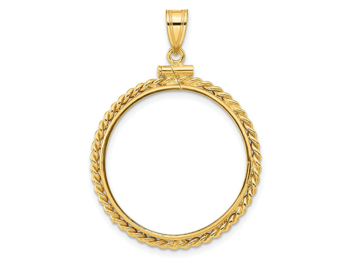 FJC Finejewelers 14 kt Yellow Gold Twisted Wire 25.0mm x 2.35mm Screw Top Coin Bezel Pendant