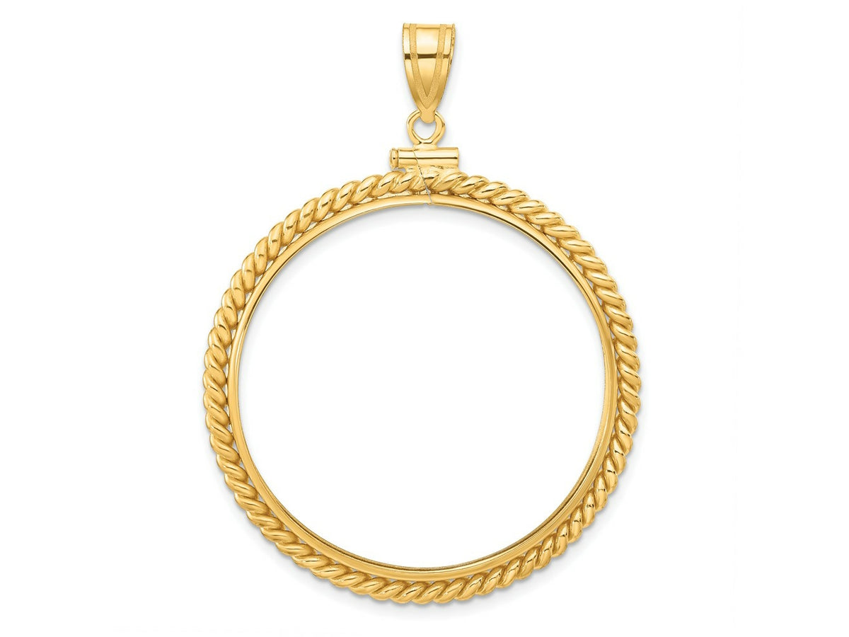 FJC Finejewelers 14 kt Yellow Gold Twisted Wire 34.2mm x 2.85mm Screw Top Coin Bezel Pendant