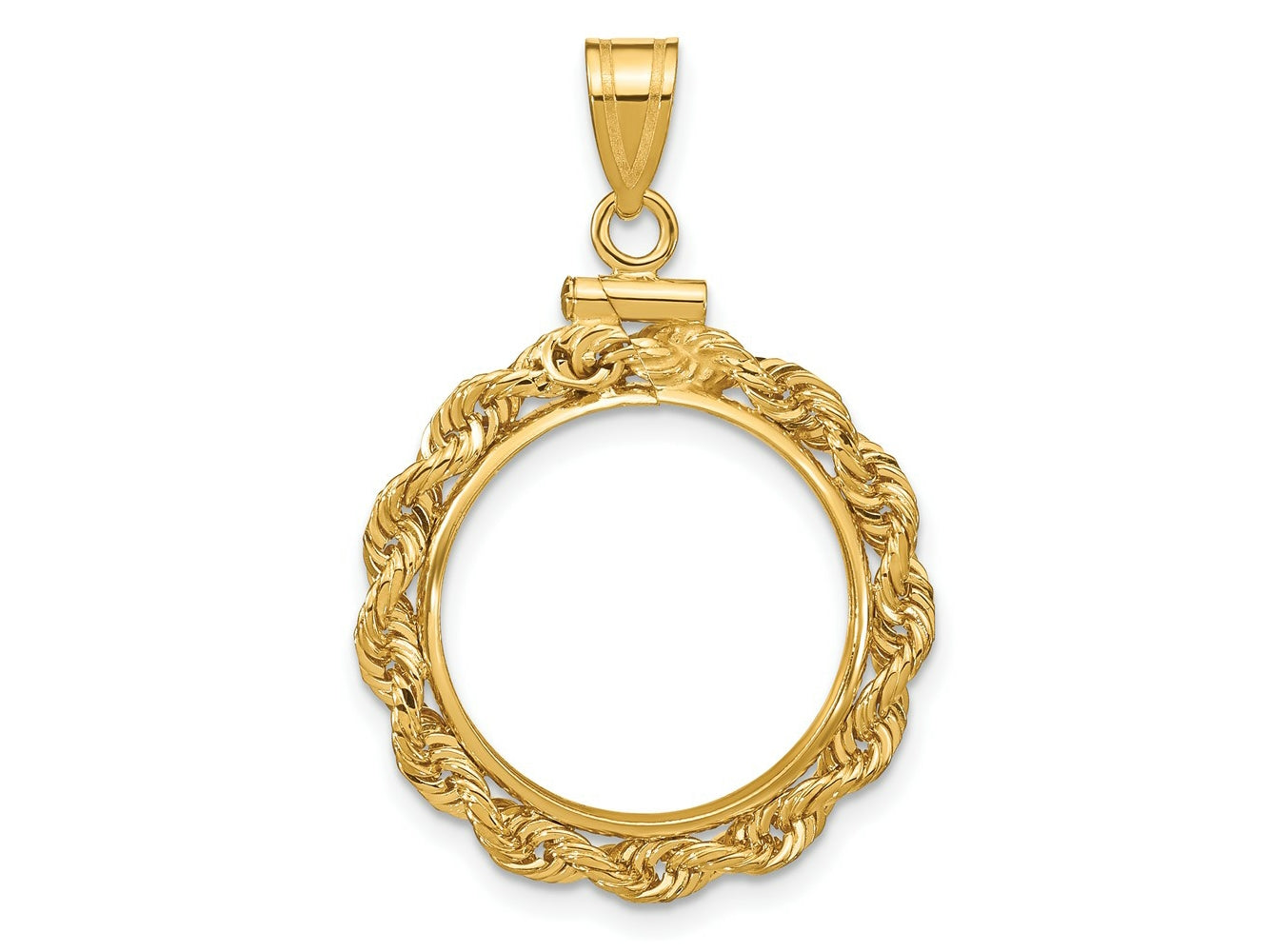 FJC Finejewelers 14 kt Yellow Gold Rope 18.0mm x 1.35mm Screw Top Coin Bezel Pendant